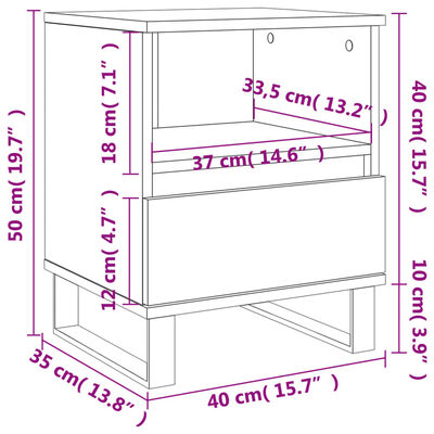 vidaXL Κομοδίνο Καπνιστή Δρυς 40 x 35 x 50 εκ. από Επεξεργ. Ξύλο