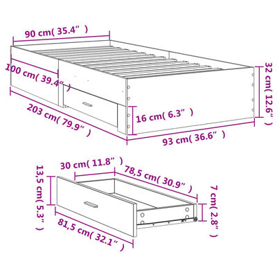 vidaXL Πλαίσιο Κρεβατιού με συρτάρια Sonoma Δρυς 90x200εκ. Επεξ. Ξύλο