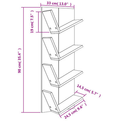 vidaXL Κρεμαστή Βιβλιοθήκη 4 Επιπέδων Λευκή 33 x 16 x 90 εκ.