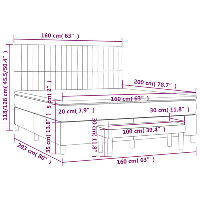 vidaXL Κρεβάτι Boxspring με Στρώμα Σκούρο Γκρι 160x200 εκ. Βελούδινο