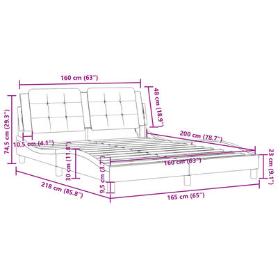 vidaXL Πλαίσιο Κρεβατιού με LED Λευκό/Μαύρο 160x200εκ. Συνθετικό Δέρμα