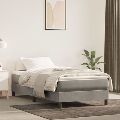 vidaXL Κρεβάτι Boxspring με Στρώμα Ανοιχτό Γκρι 90x190 εκ. Βελούδινο