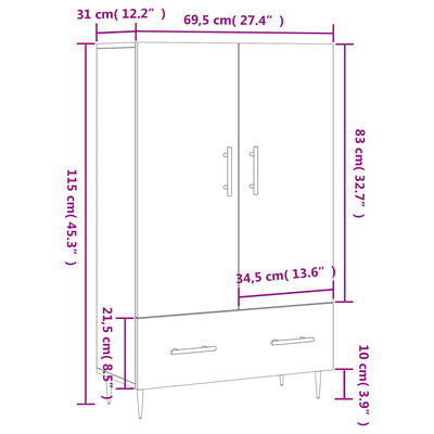 vidaXL Ντουλάπα Γκρι Sonoma 69,5 x 31 x 115 εκ. από Επεξεργασμένο Ξύλο