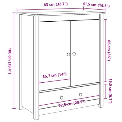 vidaXL Ντουλάπι Μαύρη 83 x 41,5 x 100 εκ. από Μασίφ Ξύλο Πεύκου