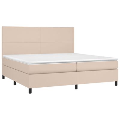 vidaXL Κρεβάτι Boxspring Στρώμα&LED Καπουτσίνο 200x200 εκ. Συνθ. Δέρμα