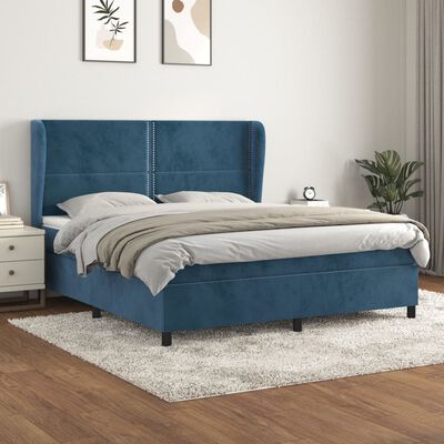 vidaXL Κρεβάτι Boxspring με Στρώμα Σκούρο Μπλε 180x200 εκ. Βελούδινο