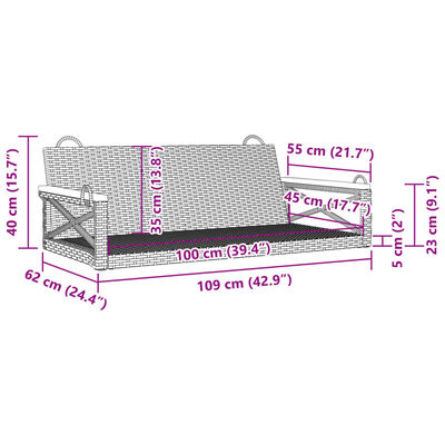 vidaXL Παγκάκι Κούνια Γκρι 109 x 62 x 40 εκ. από Συνθετικό Ρατάν