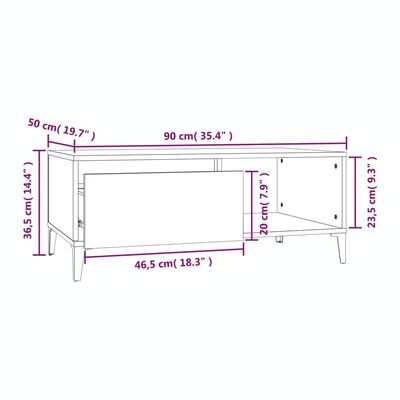 vidaXL Τραπεζάκι Σαλονιού Sonoma Δρυς 90x50x36,5 εκ. Επεξεργασμ. Ξύλο