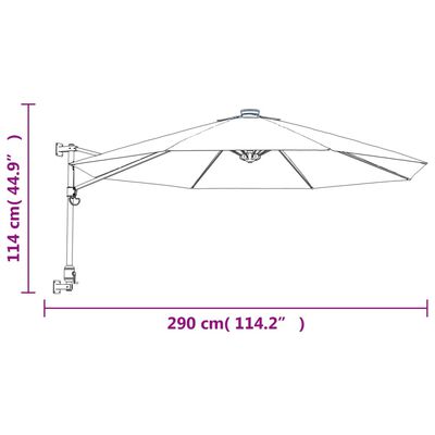 vidaXL Ομπρέλα Επιτοίχια με LED Πράσινο Μήλο 290 εκ.