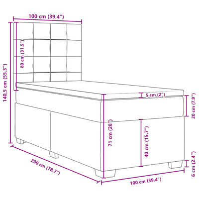 vidaXL Κρεβάτι Boxspring με Στρώμα Taupe 100 x 200 εκ. Υφασμάτινο