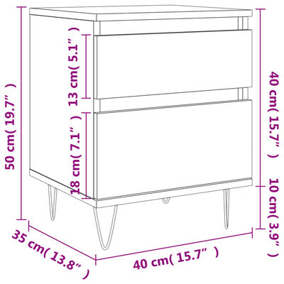 vidaXL Κομοδίνο Καπνιστή Δρυς 40 x 35 x 50 εκ. από Επεξεργ. Ξύλο