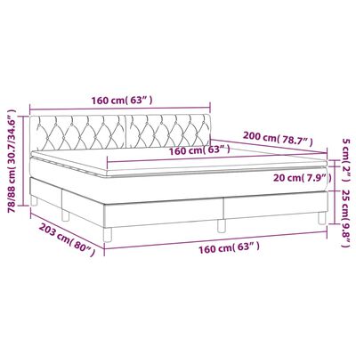 vidaXL Κρεβάτι Boxspring με Στρώμα Σκούρο Γκρι 160x200 εκ Υφασμάτινο