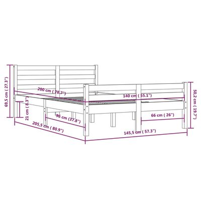 vidaXL Πλαίσιο Κρεβατιού Καφέ Μελί 140 x 200 εκ. από Μασίφ Ξύλο