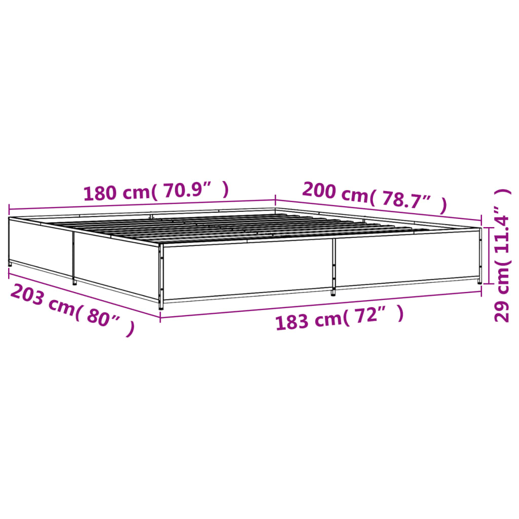 vidaXL Πλαίσιο Κρεβατιού Καφέ Δρυς 180x200 εκ. Επεξ. Ξύλο & Μέταλλο