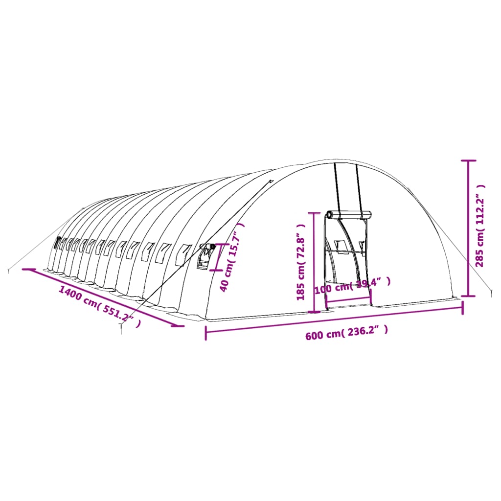 vidaXL Θερμοκήπιο με Ατσάλινο Πλαίσιο Λευκό 84 μ² 14 x 6 x 2,85 μ.