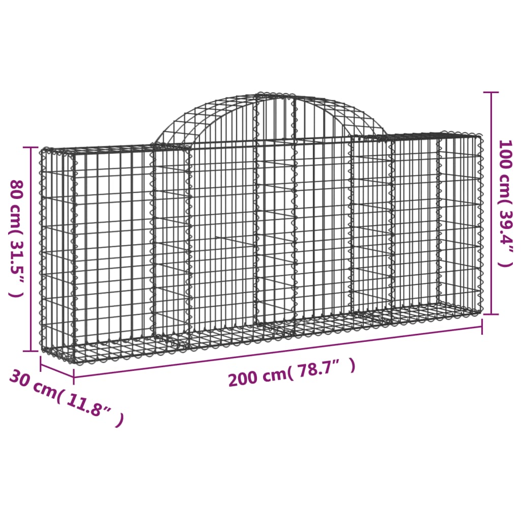 vidaXL Συρματοκιβώτια Τοξωτά 10 τεμ. 200x30x80/100 εκ. Γαλβαν. Ατσάλι