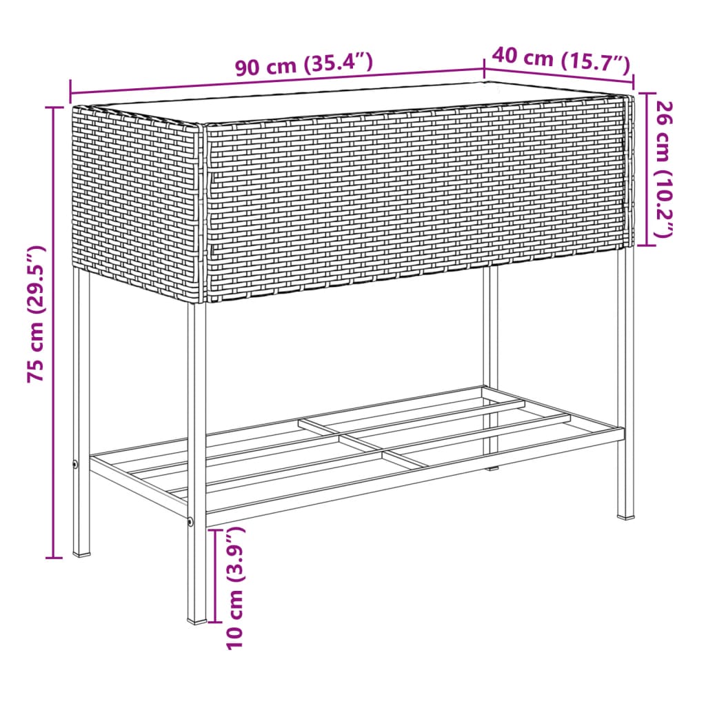 vidaXL Γλάστρες Κήπου με Ράφια 2 τεμ. Μαύρες 90x40x75εκ Συνθ. Ρατάν