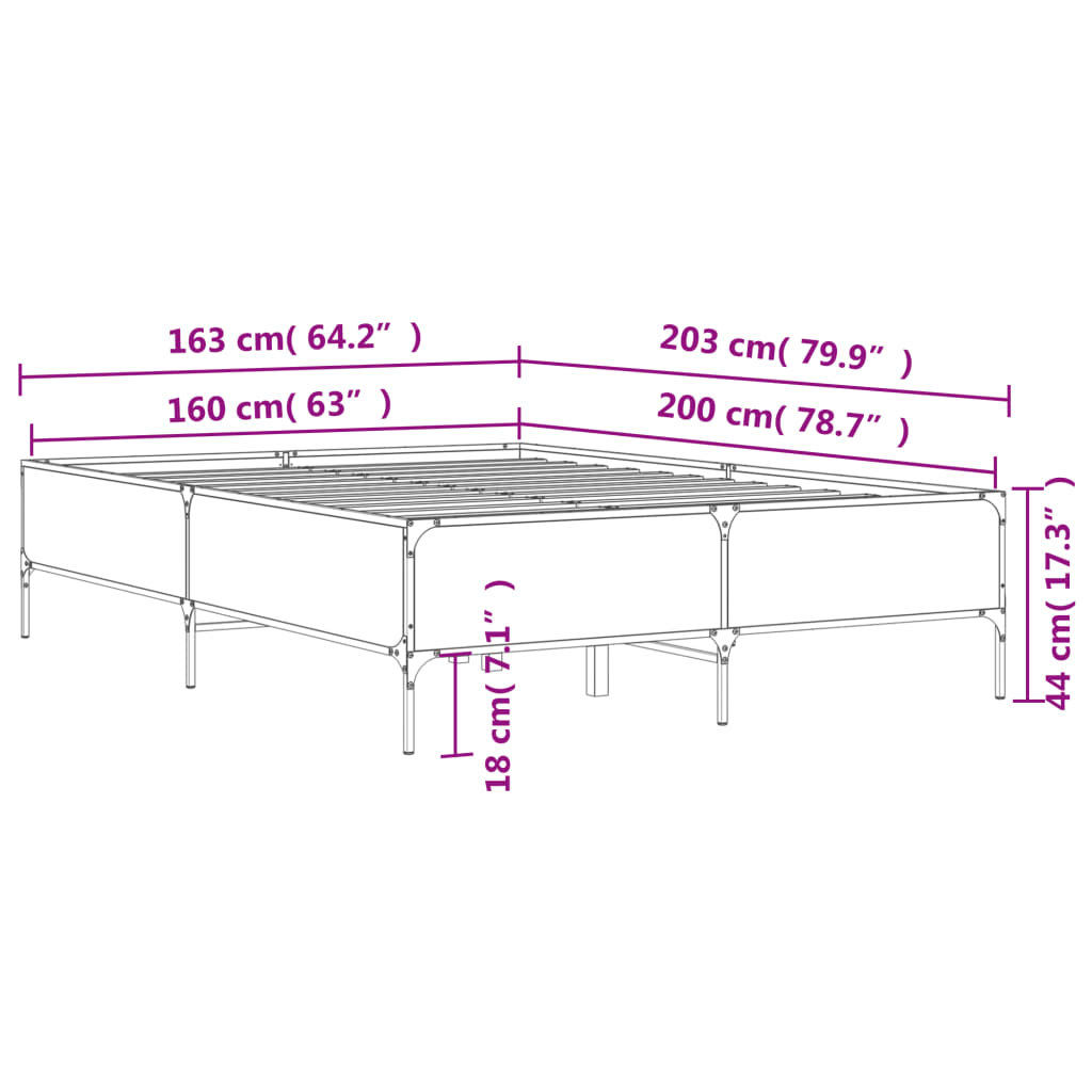 vidaXL Πλαίσιο Κρεβατιού Γκρι Sonoma 160x200 εκ. Επεξ. Ξύλο & Μέταλλο