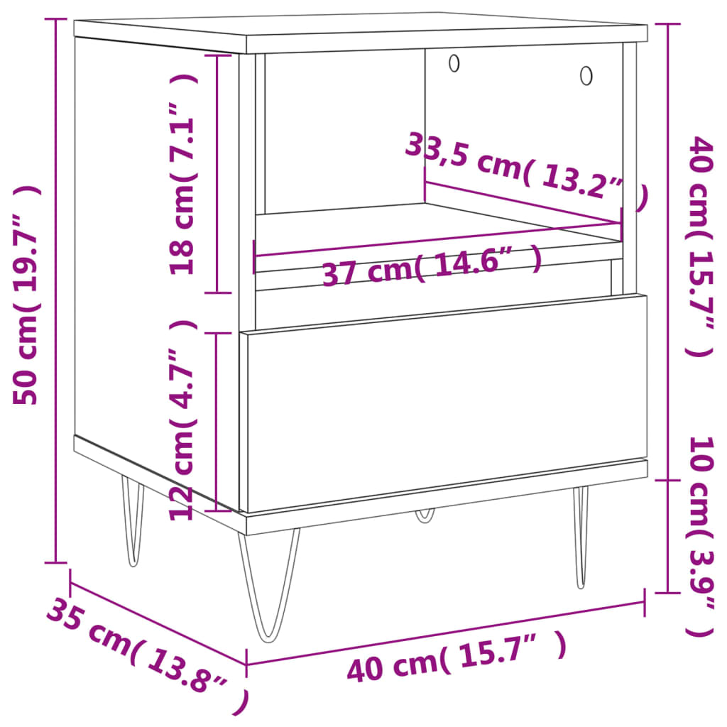 vidaXL Κομοδίνα 2 τεμ. Sonoma Δρυς 40 x 35 x 50 εκ. από Επεξεργ. Ξύλο