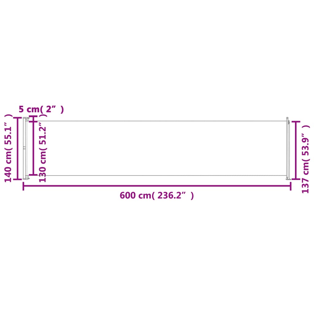 vidaXL Σκίαστρο Πλαϊνό Συρόμενο Βεράντας Καφέ 140 x 600 εκ.