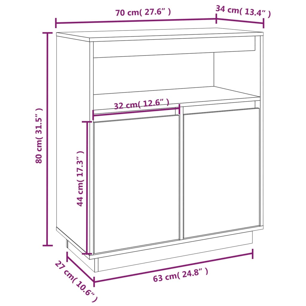 vidaXL Συρταριέρα Μαύρος 70 x 34 x 80 εκ. από Μασίφ Ξύλο Πεύκου