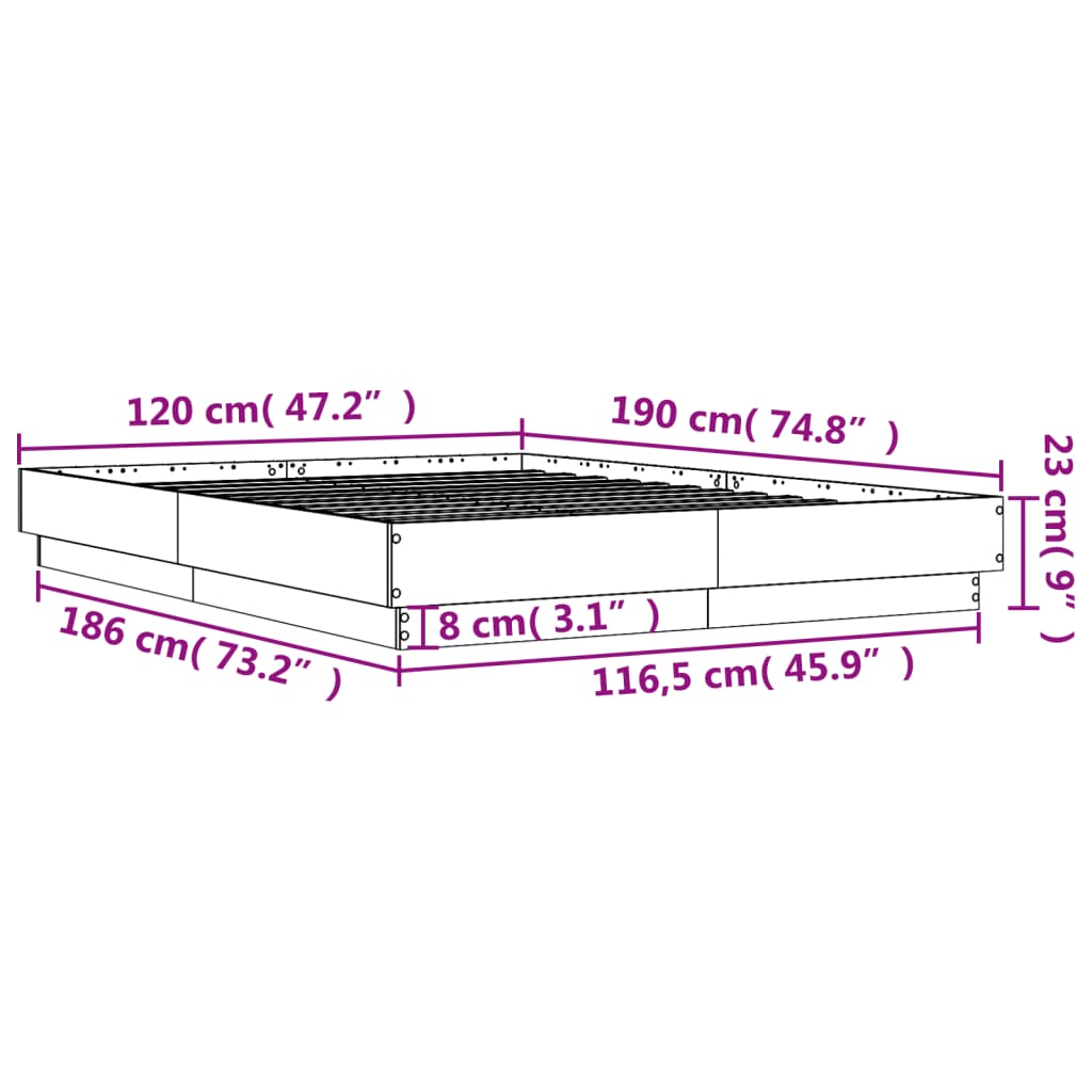 vidaXL Πλαίσιο Κρεβατιού με LED Γκρι Σκυροδέματος 120 x 190 εκ.