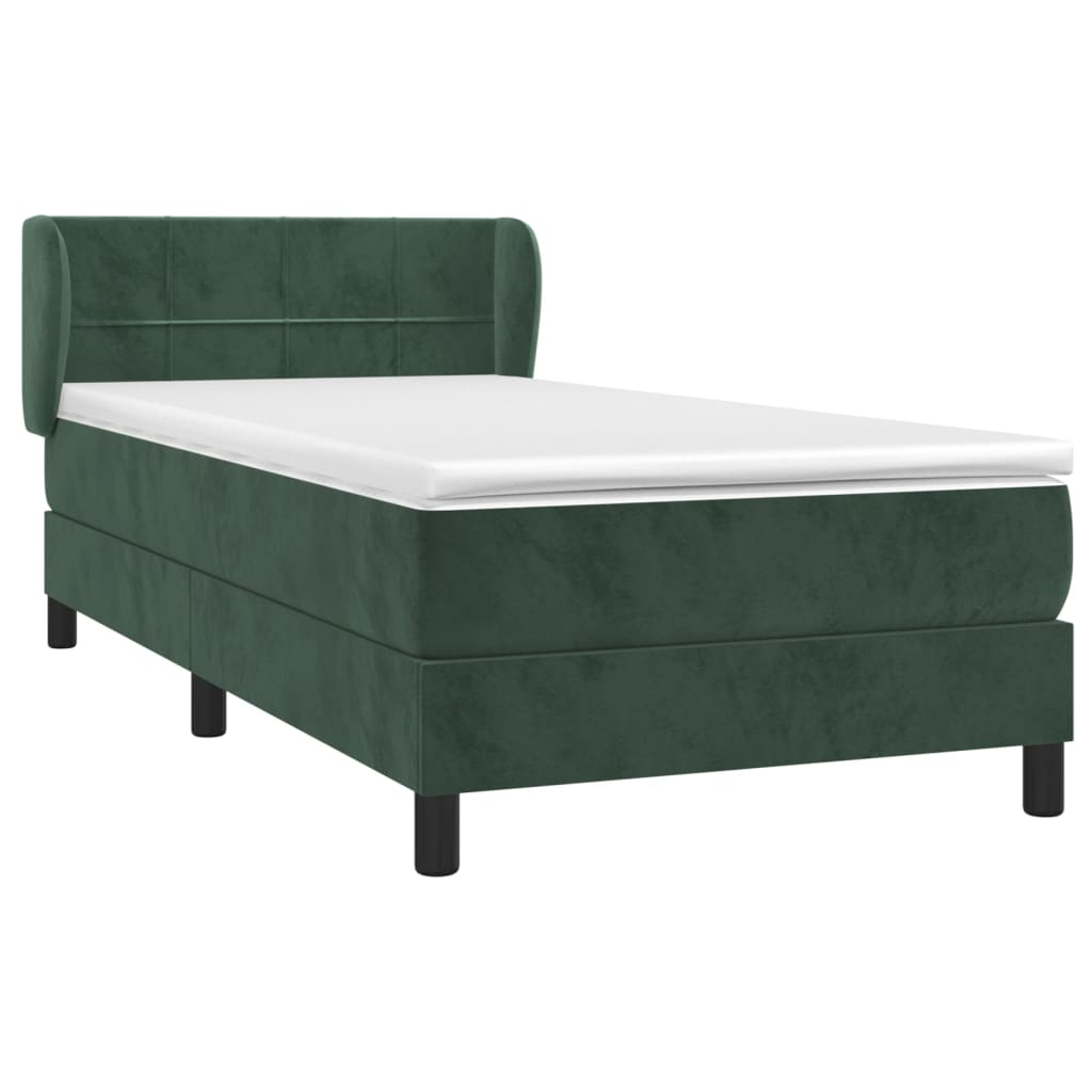 vidaXL Κρεβάτι Boxspring με Στρώμα Σκούρο Πράσινο 90x200 εκ. Βελούδινο