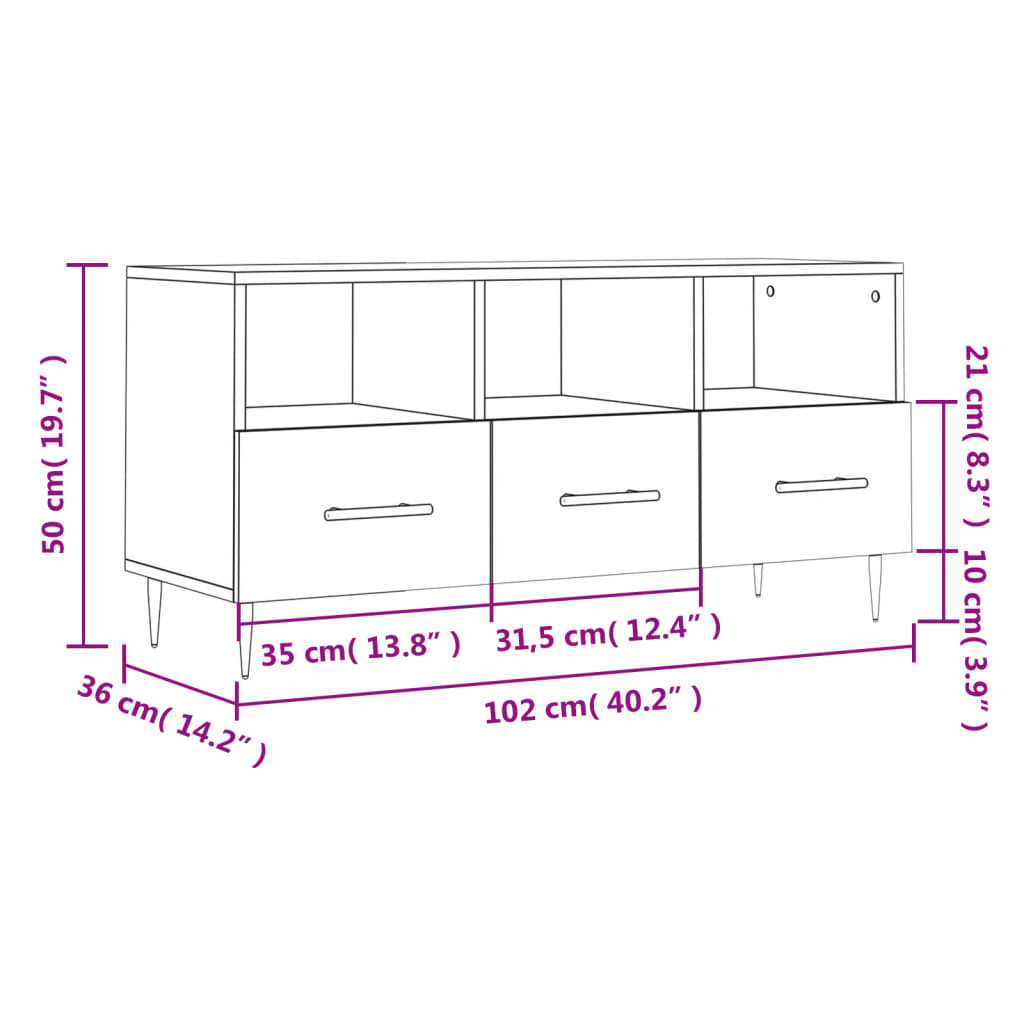 vidaXL Έπιπλο Τηλεόρασης Γυαλ. Λευκό 102x36x50 εκ. Επεξεργασμένο Ξύλο