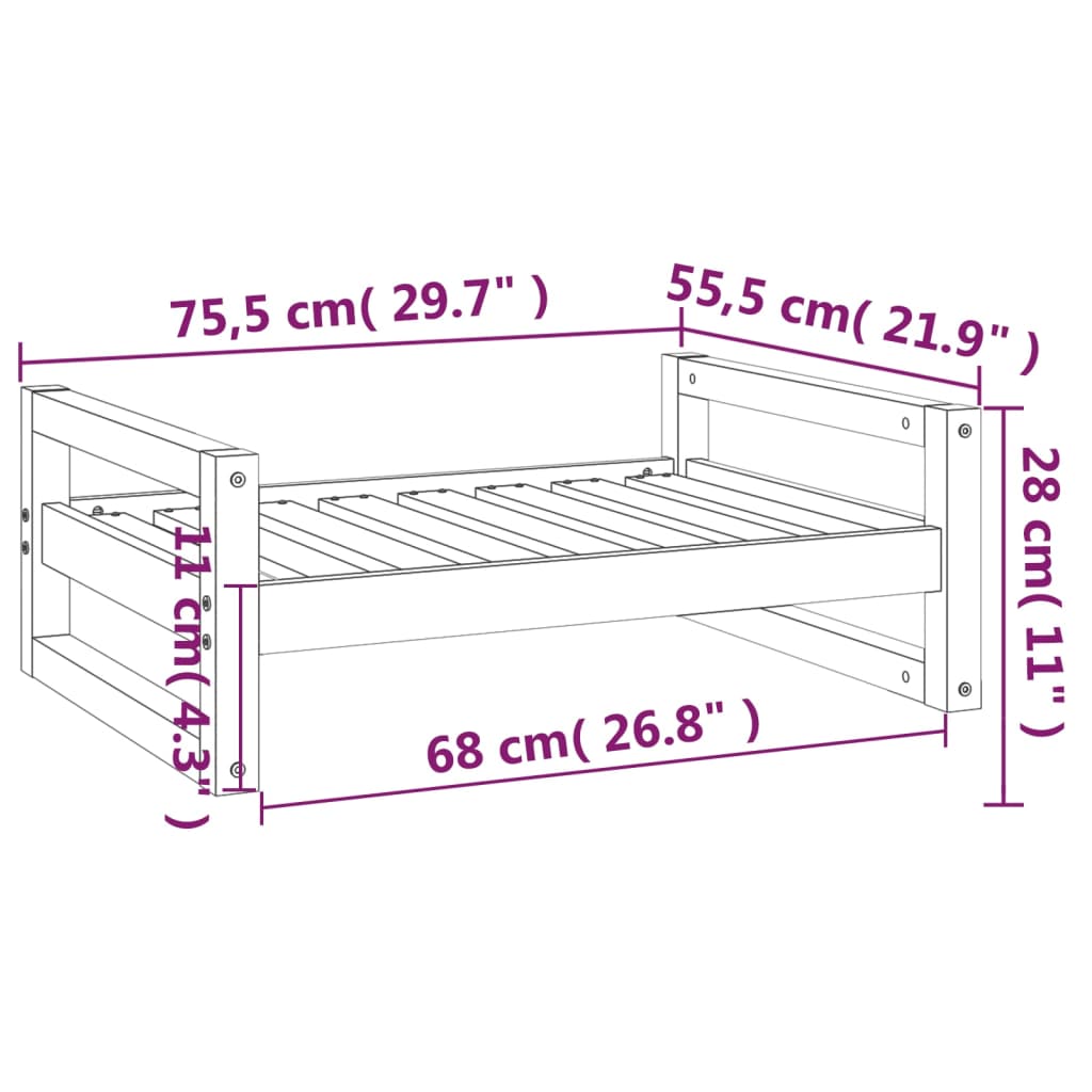 vidaXL Κρεβάτι Σκύλου Μελί 75,5x55,5x28 εκ. από Μασίφ Ξύλο Πεύκου