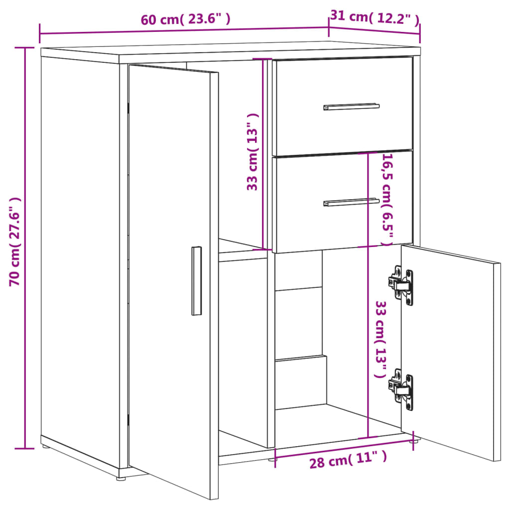 vidaXL Βοηθητικό Ντουλάπι Γκρι Σκυρ. 60x31x70εκ από Επεξεργασμένο Ξύλο