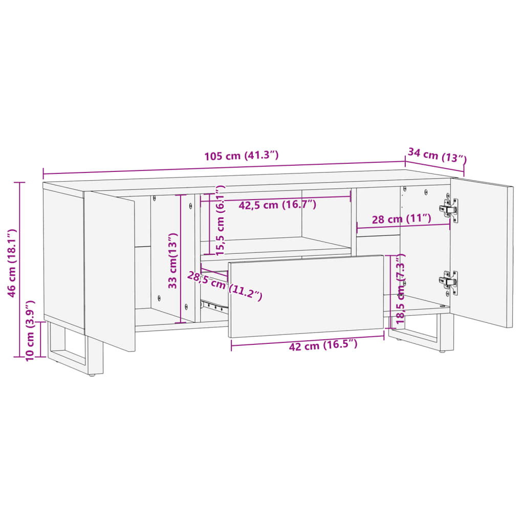 vidaXL Έπιπλο Τηλεόρασης 100x34x46 εκ. από Μασίφ Ξύλο Μάνγκο