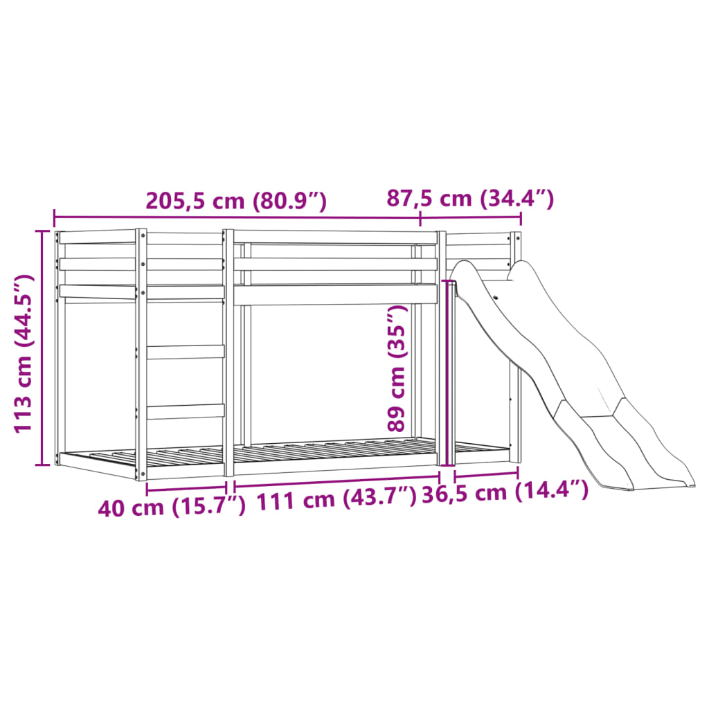 vidaXL Κουκέτα με Τσουλήθρα και Κουρτίνες Ροζ 80x200 εκ.