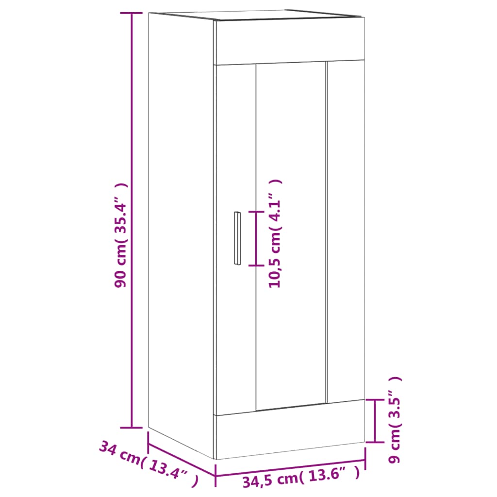 vidaXL Ντουλάπι Τοίχου Γκρι Sonoma 34,5 x 34 x 90 εκ. Επεξεργ. Ξύλο