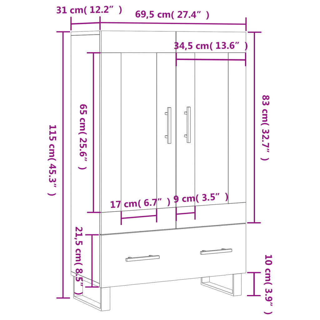 vidaXL Ντουλάπα Γκρι Σκυροδέματος 69,5 x 31 x 115 εκ. Επεξεργ. Ξύλο