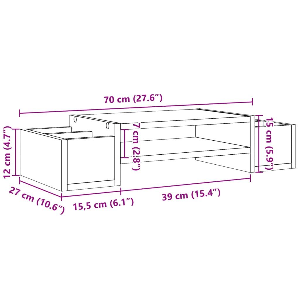 vidaXL Βάση Οθόνης με Αποθ. Καπνιστή Δρυς 70x27x15 εκ Επεξεργ. Ξύλο