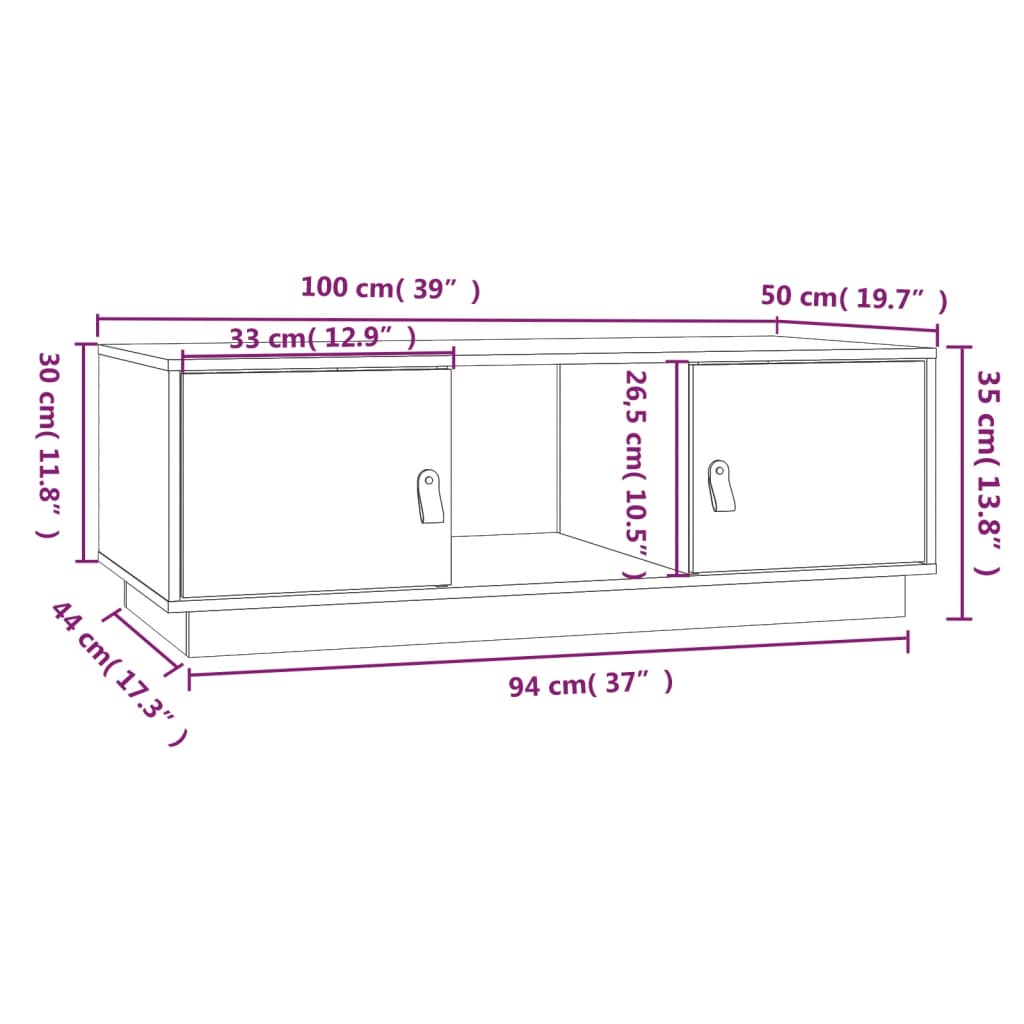 vidaXL Τραπεζάκι Σαλονιού Γκρι 100x50x35 εκ. από Μασίφ Ξύλο Πεύκου