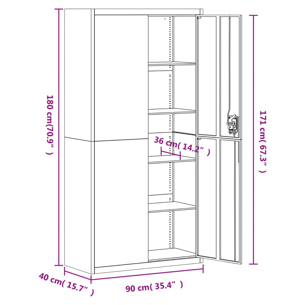 vidaXL Αρχειοθήκη Μαύρη 90 x 40 x 180 εκ. Ατσάλινη