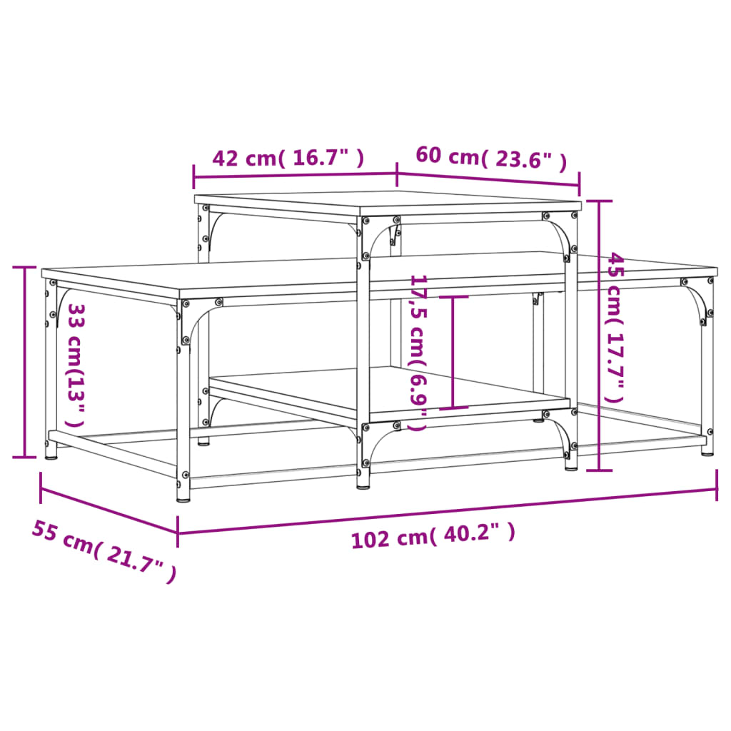 vidaXL Τραπεζάκι Σαλονιού Γκρι Sonoma 102 x 60 x 45 εκ. Επεξεργ. Ξύλο