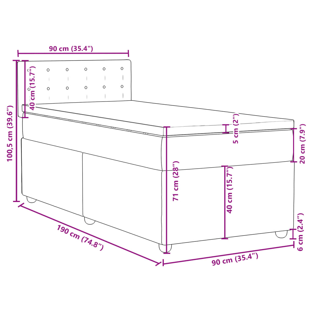 vidaXL Κρεβάτι Boxspring με Στρώμα Σκούρο Γκρι 90x190 εκ. Υφασμάτινο