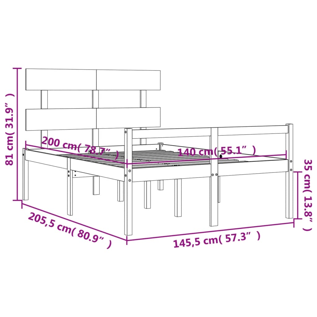 vidaXL Κρεβάτι Ηλικιωμένου με Κεφαλάρι 140 x 200 εκ. Μελί Μασίφ Ξύλο