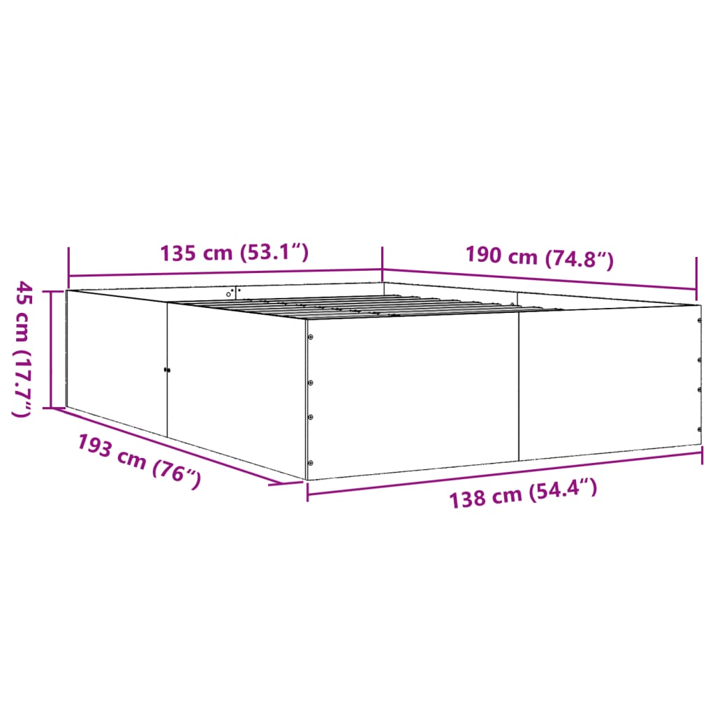 vidaXL Πλαίσιο Κρεβατιού Μαύρο 135x190 εκ. Επεξεργ. Ξύλο