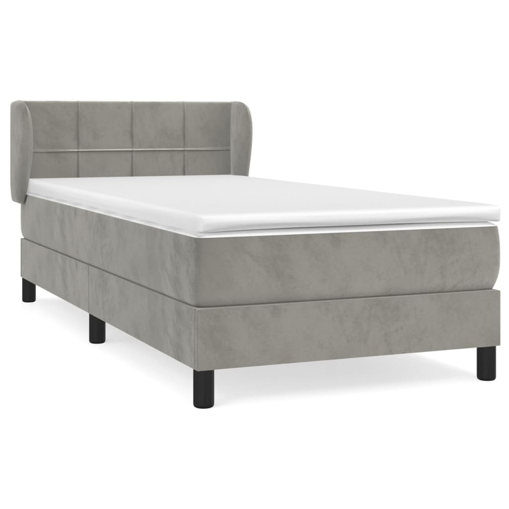 vidaXL Κρεβάτι Boxspring με Στρώμα Ανοιχτό Γκρι 90x200 εκ. Βελούδινο