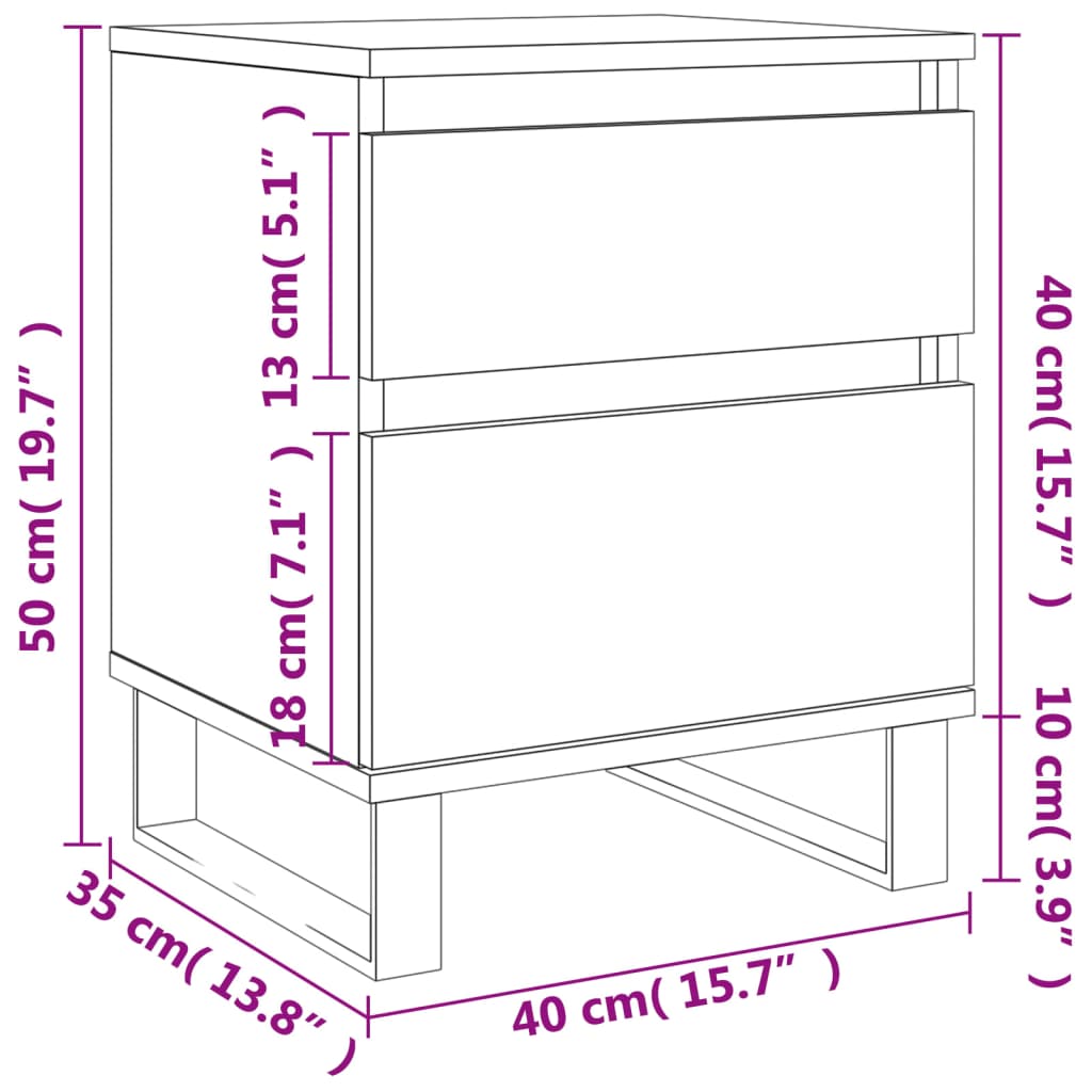 vidaXL Κομοδίνα Λευκά 2 τεμ. 40 x 35 x 50 εκ. από Επεξεργασμένο Ξύλο