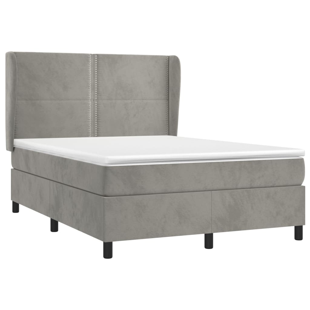 vidaXL Κρεβάτι Boxspring με Στρώμα Ανοιχτό Γκρι 140x190 εκ. Βελούδινο