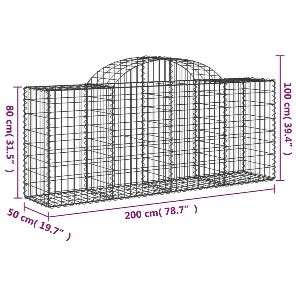 vidaXL Συρματοκιβώτια Τοξωτά 10 τεμ. 200x50x80/100 εκ. Γαλβαν. Ατσάλι