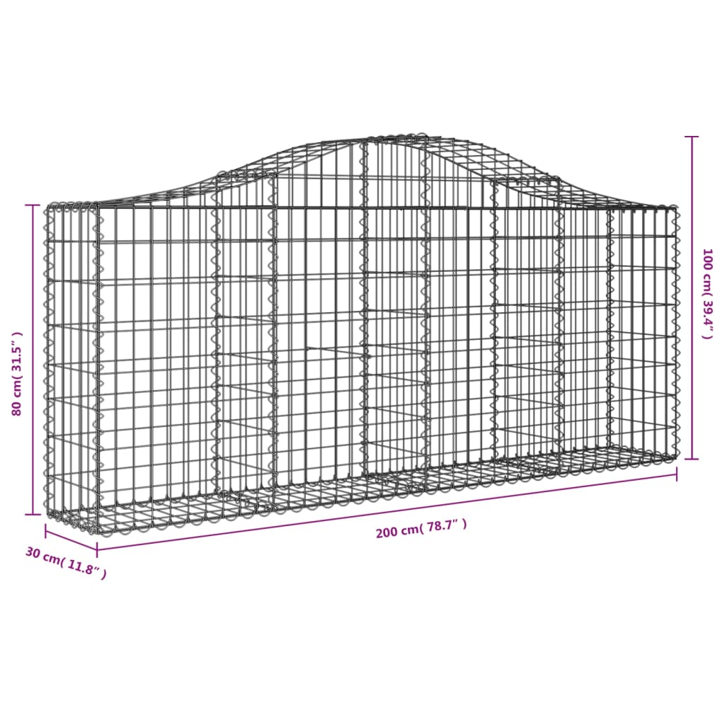 vidaXL Συρματοκιβώτια Τοξωτά 3 τεμ. 200x30x80/100 εκ. Γαλβαν. Ατσάλι