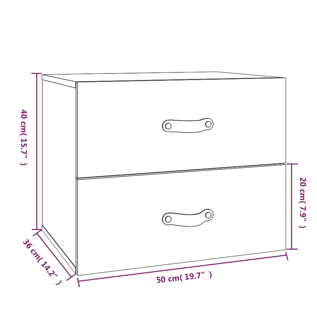 vidaXL Κομοδίνα Επιτοίχια 2 τεμ. Γκρι Sonoma 50 x 36 x 40 εκ.