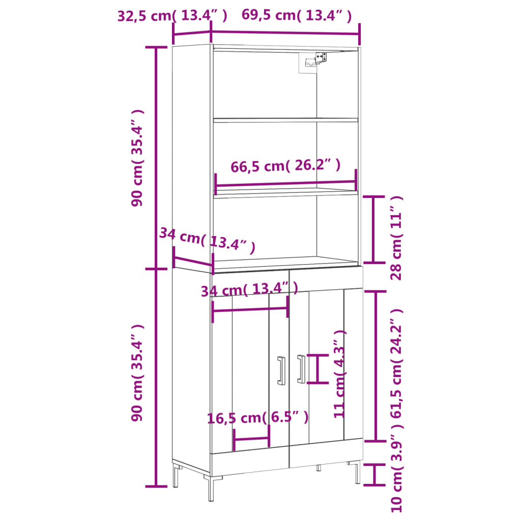 vidaXL Ντουλάπι Καπνιστή Δρυς 69,5x34x180 εκ. από Επεξεργασμένο Ξύλο