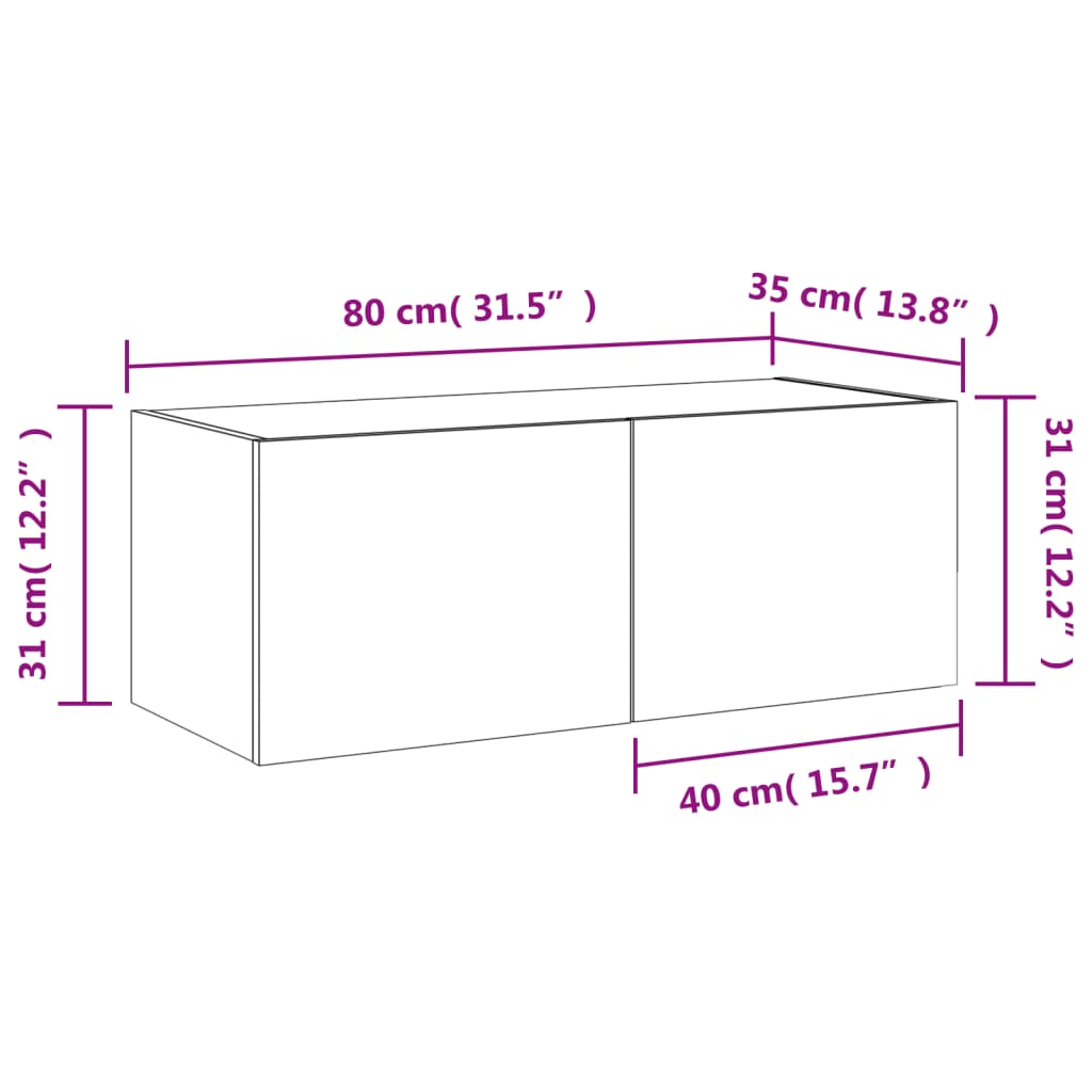 vidaXL Έπιπλο Τοίχου Τηλεόρασης με LED Λευκό 80x35x31 εκ.