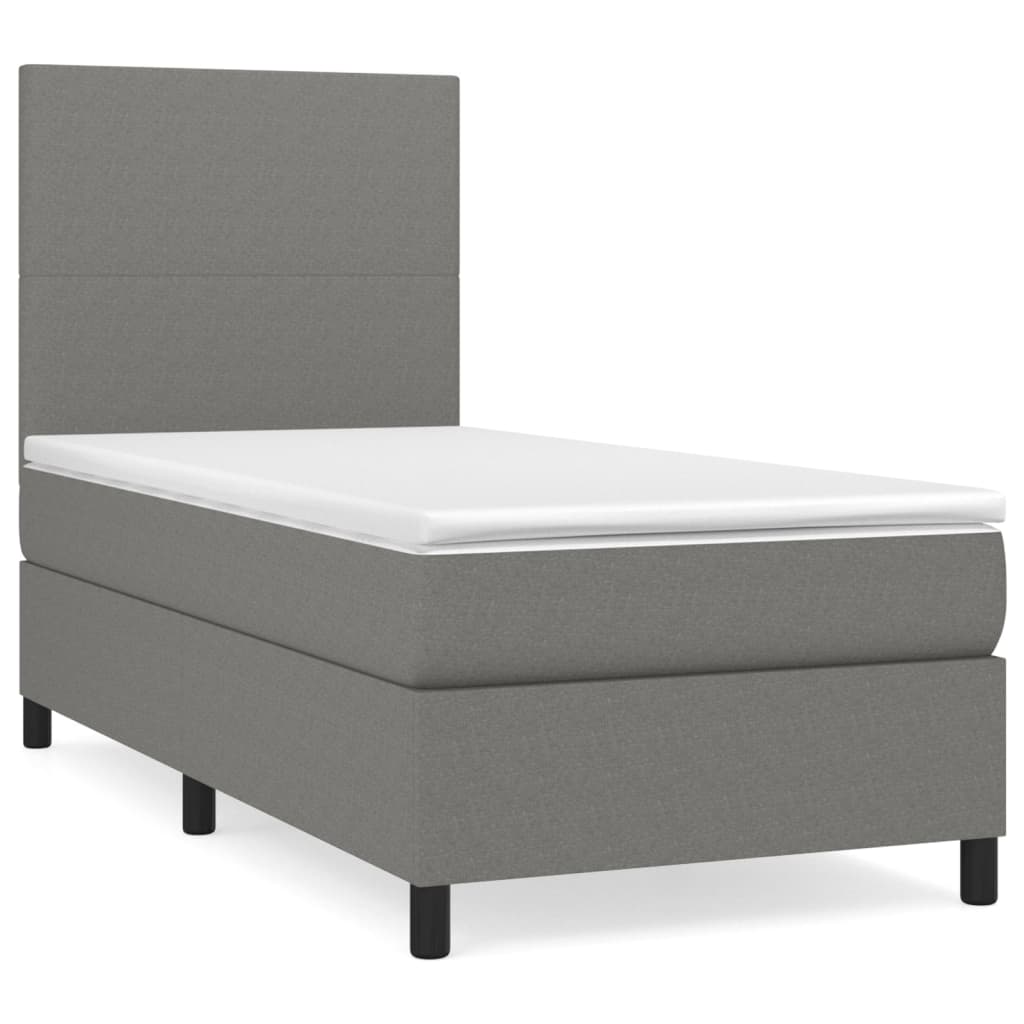 vidaXL Κρεβάτι Boxspring με Στρώμα Σκούρο Γκρι 90x200 εκ. Υφασμάτινο